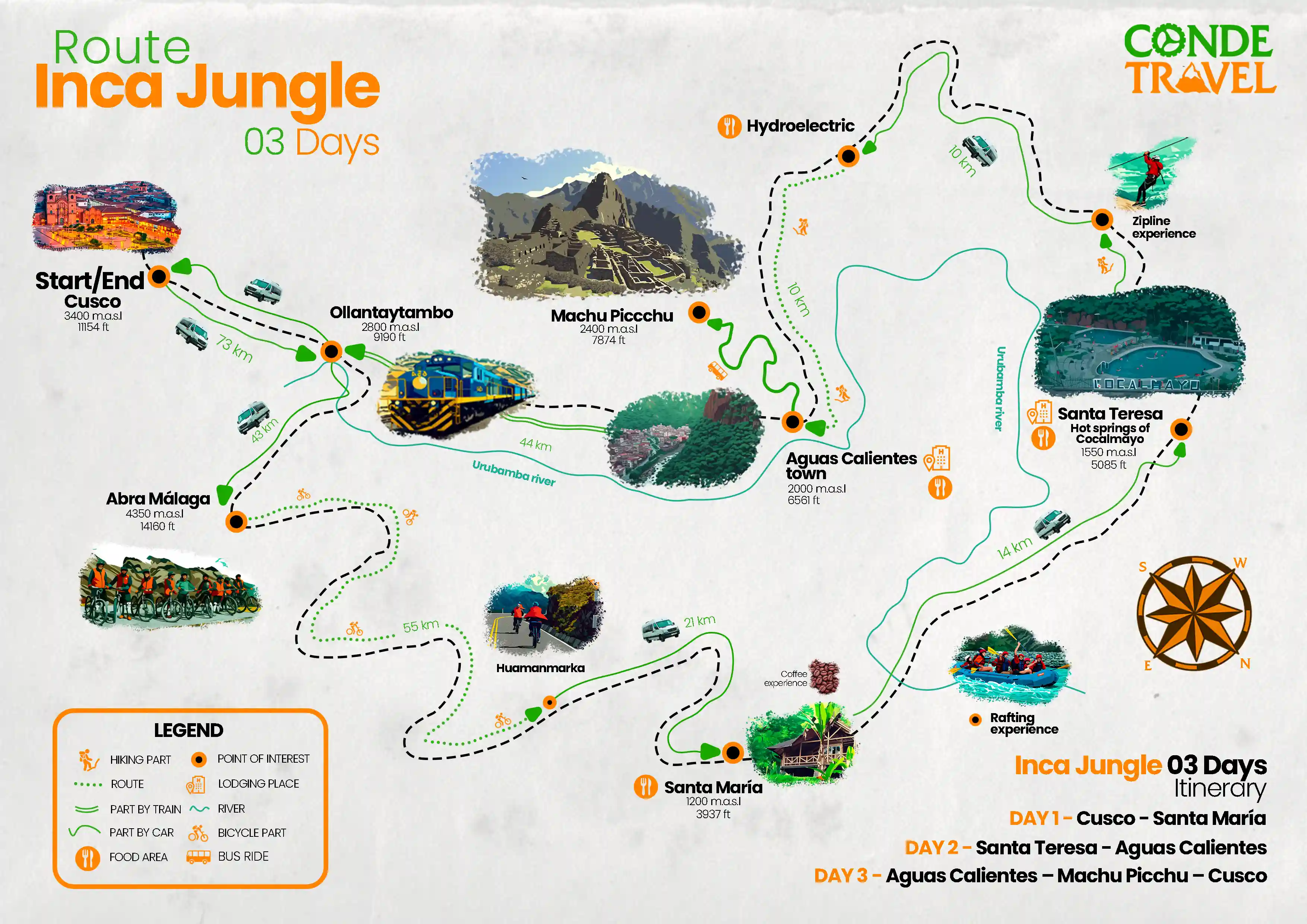 Map of the Inca Jungle Trail – 3-Day Adventure to Machu Picchu via Biking and Hiking | Conde Travel Adventures
