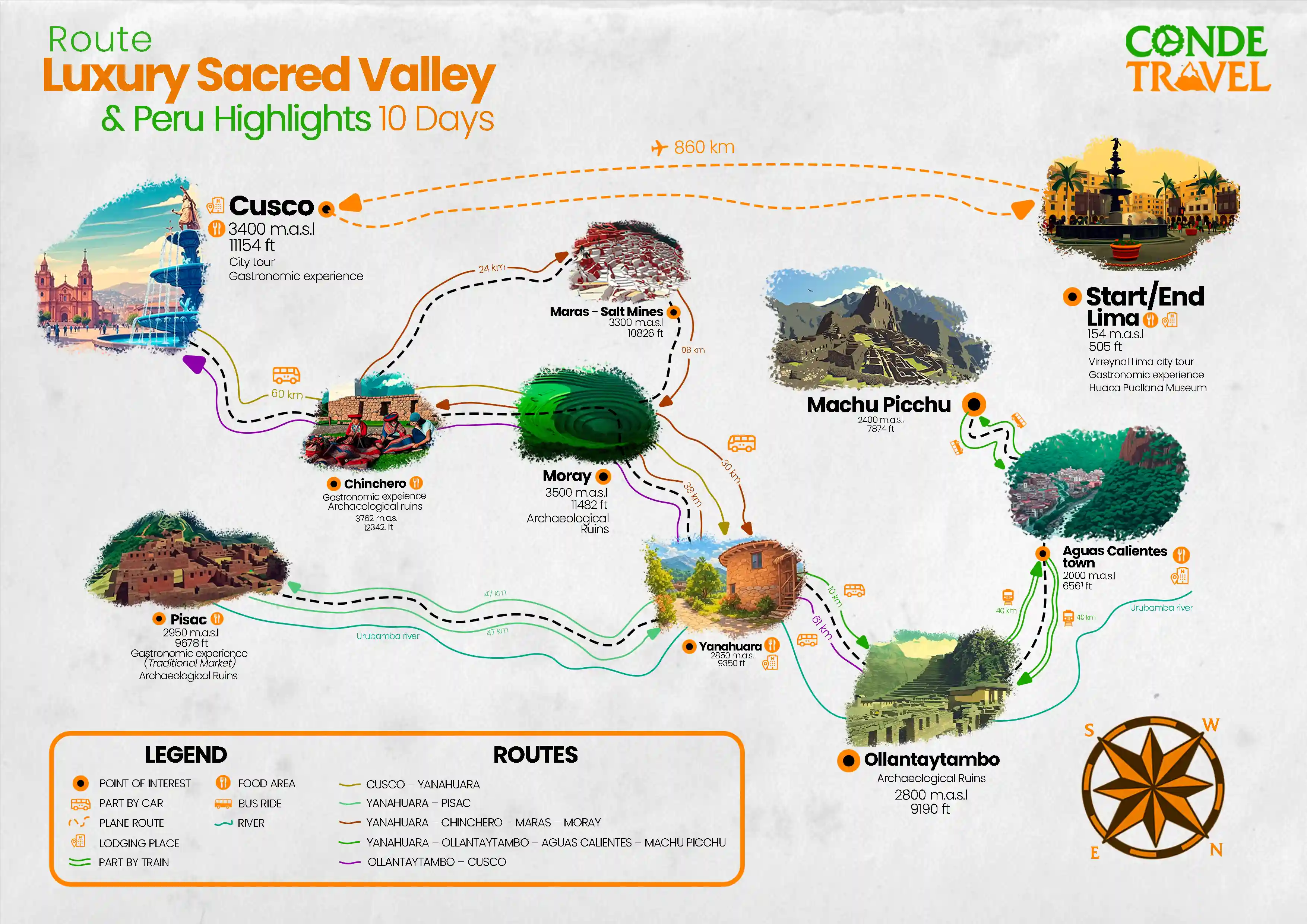 Map of the Luxury Sacred Valley Tour – 10-Day Itinerary with Peru Highlights | Conde Travel Adventures