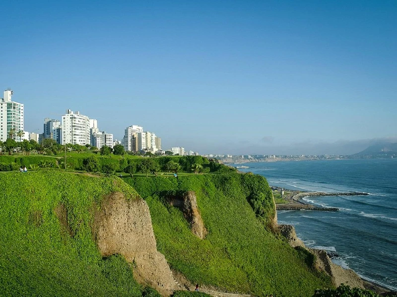 Green cliffs of Miraflores in Lima Peru overlooking the Pacific Ocean