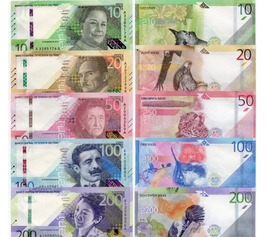 Image of Peruvian sol currency bills: 10, 20, 50, 100 and 200 soles in circulation | Conde Travel Adventures