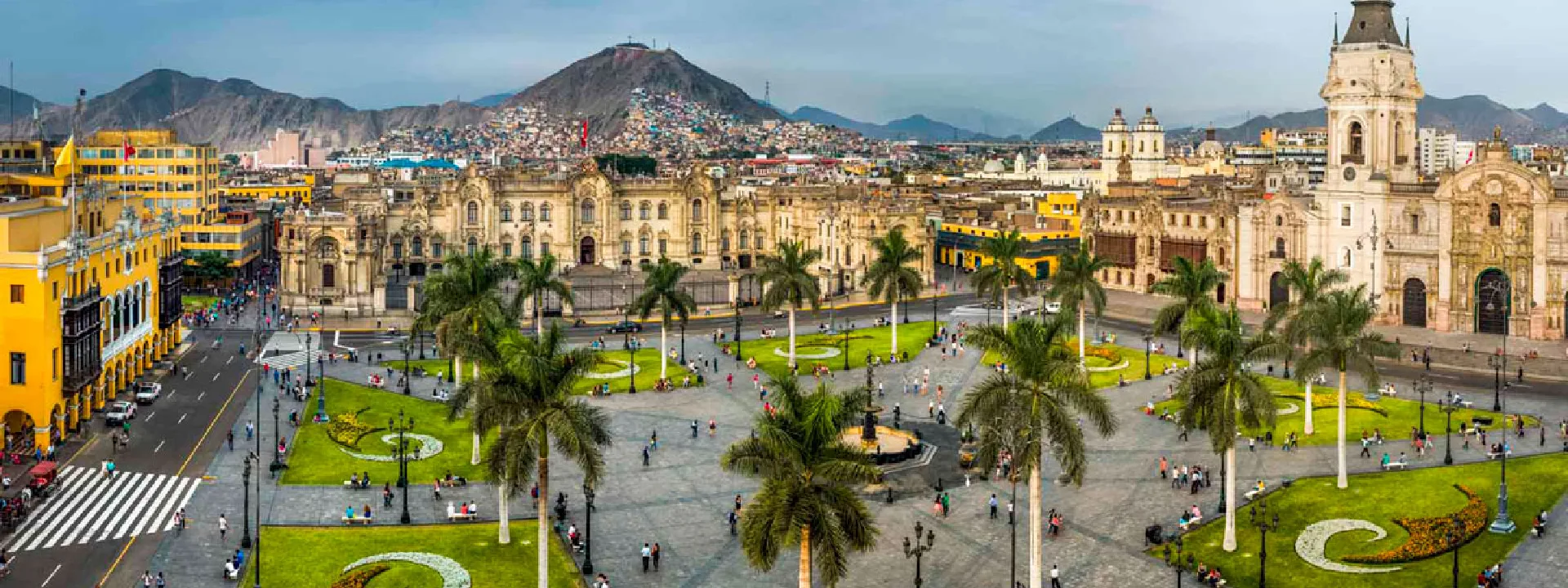 Plaza de Armas in Lima Peru with the Cathedral and Government Palace in the historic center