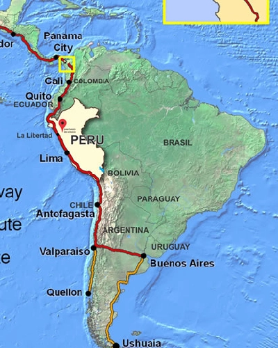 Map of South America highlighting Peru with Lima marked on the Pacific coast