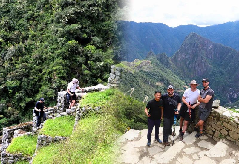 Hikers on the Inca Trail with a view of Machu Picchu in the background | Conde Travel Adventures