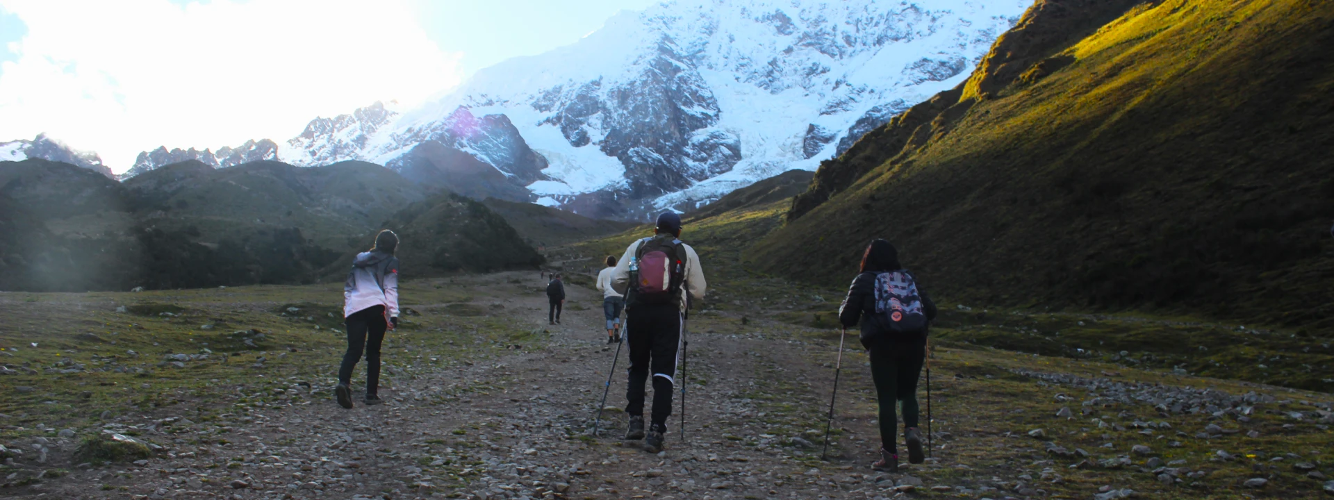 Hikers walking along the Salkantay Trek route to Machu Picchu